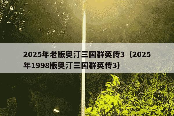 2025年老版奥汀三国群英传3(2025年1998版奥汀三国群英传3)