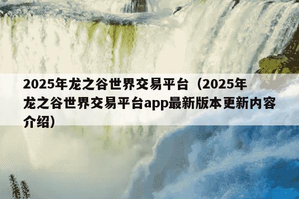 2025年龙之谷世界交易平台（2025年龙之谷世界交易平台app最新版本更新内容介绍）