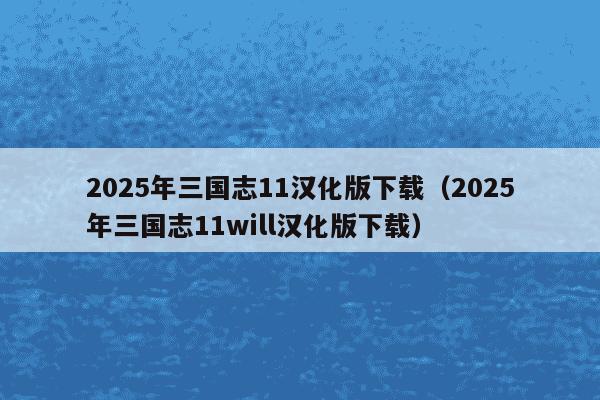 2025年三国志11汉化版下载(2025年三国志11will汉化版下载)