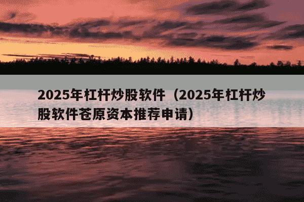 2025年杠杆炒股软件（2025年杠杆炒股软件苍原资本推荐申请）