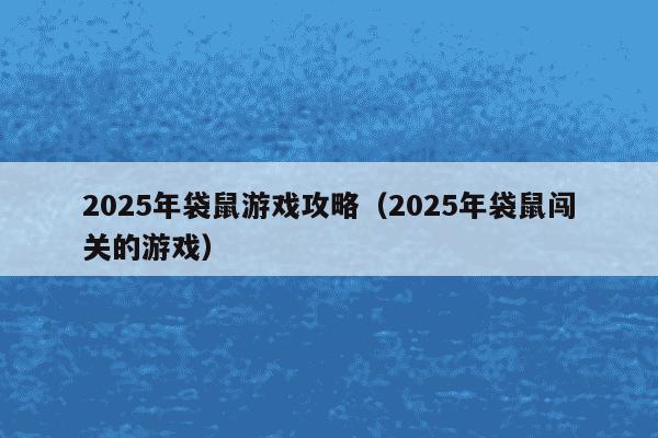 2025年袋鼠游戏攻略（2025年袋鼠闯关的游戏）