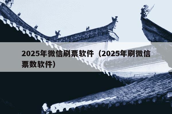 2025年微信刷票软件（2025年刷微信票数软件）