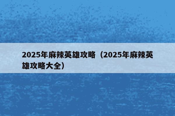 2025年麻辣英雄攻略(2025年麻辣英雄攻略大全)