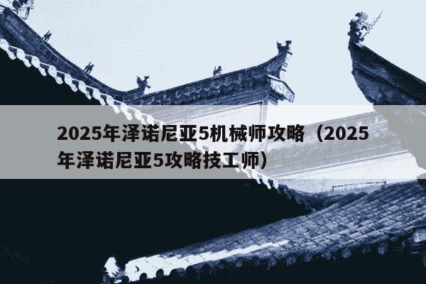 2025年泽诺尼亚5机械师攻略(2025年泽诺尼亚5攻略技工师)