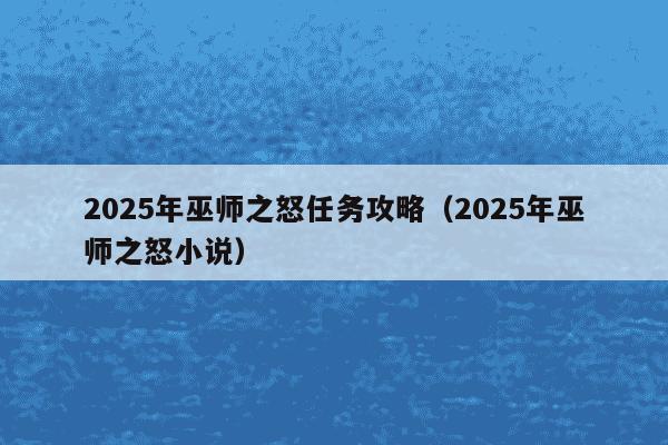 2025年巫师之怒任务攻略(2025年巫师之怒小说)
