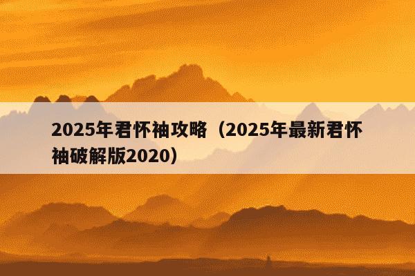 2025年君怀袖攻略(2025年最新君怀袖破解版2020)