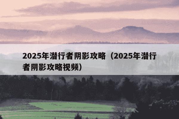 2025年潜行者阴影攻略(2025年潜行者阴影攻略视频)