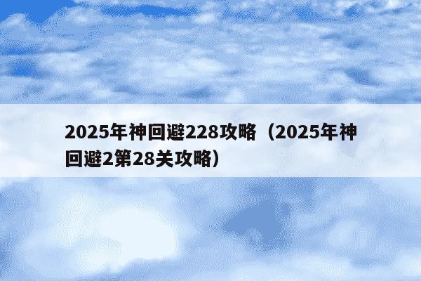 2025年神回避228攻略（2025年神回避2第28关攻略）