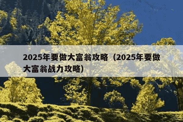 2025年要做大富翁攻略(2025年要做大富翁战力攻略)