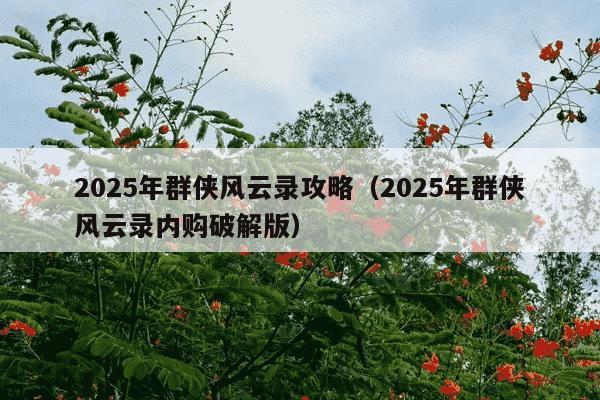 2025年群侠风云录攻略（2025年群侠风云录内购破解版）