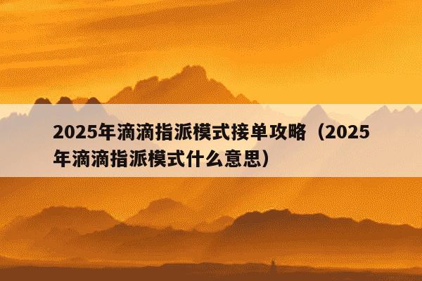 2025年滴滴指派模式接单攻略(2025年滴滴指派模式什么意思)