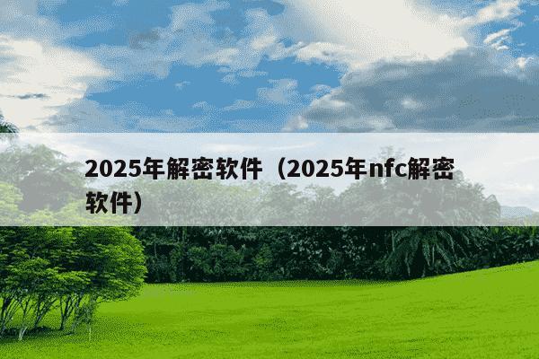 2025年解密软件(2025年nfc解密软件)