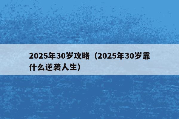 2025年30岁攻略(2025年30岁靠什么逆袭人生)