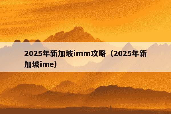 2025年新加坡imm攻略（2025年新加坡ime）