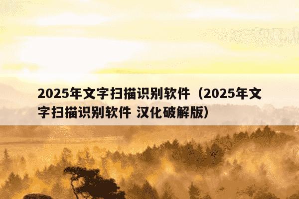 2025年文字扫描识别软件(2025年文字扫描识别软件 汉化破解版)