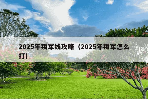 2025年叛军线攻略（2025年叛军怎么打）