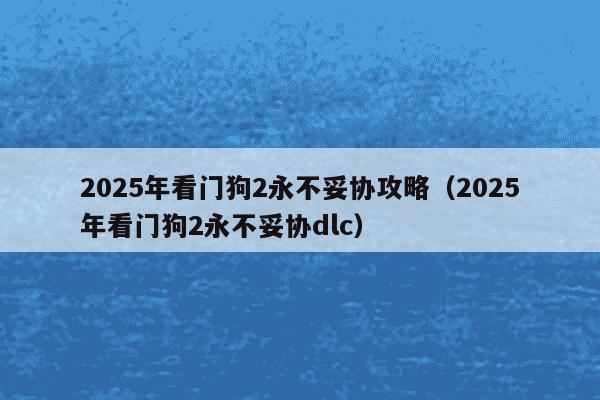 2025年看门狗2永不妥协攻略（2025年看门狗2永不妥协dlc）