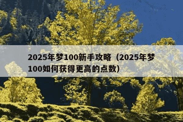 2025年梦100新手攻略（2025年梦100如何获得更高的点数）